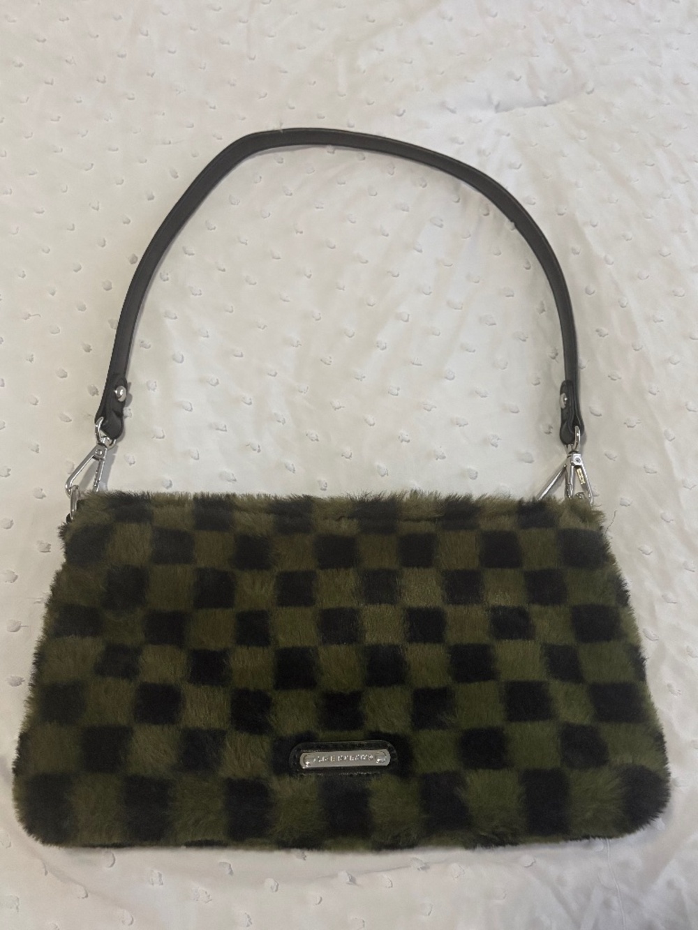 Y2K Checkered Faux Fur Shoulder Bag Purse